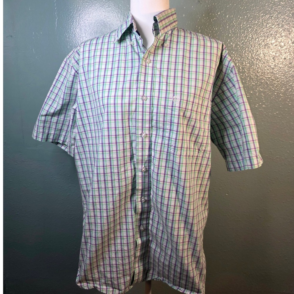 Wrangler George Strait Plaid Short Sleeve Shirt Green Purple W23 L29